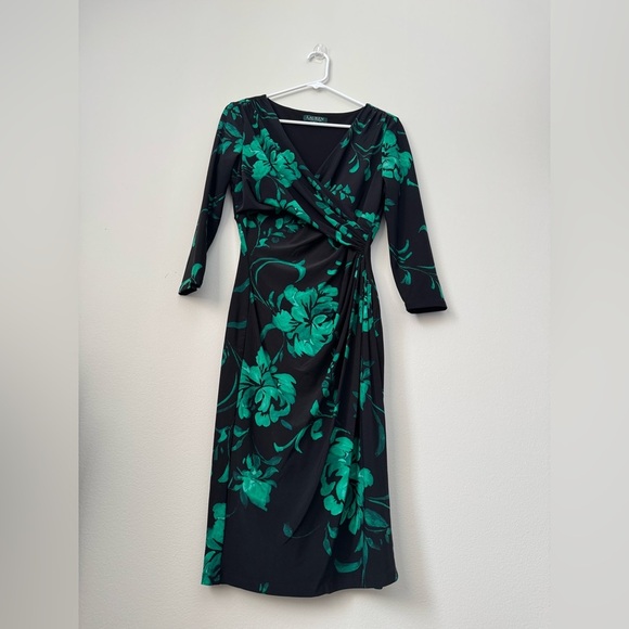 Lauren Ralph Lauren women's Faux Draped top Dress, Green/Black, Size 6 - Picture 3 of 12